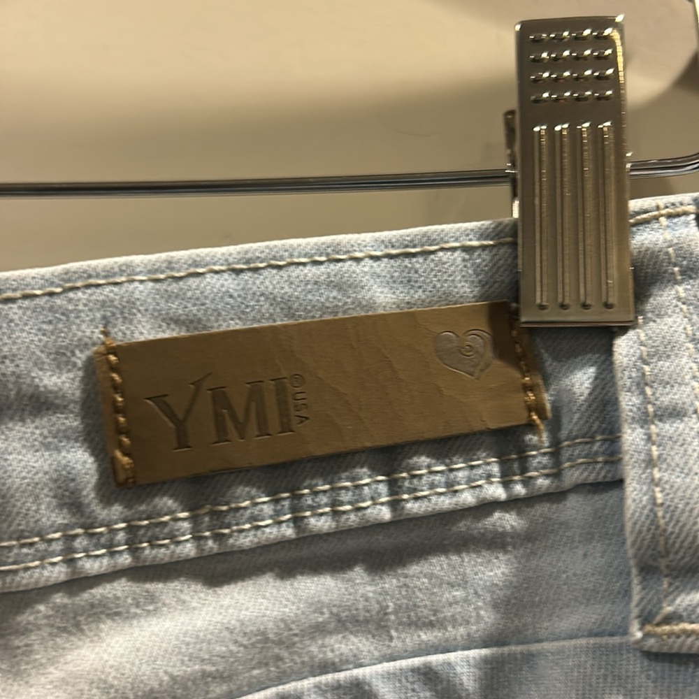 YMI WANNABETTABUTT? Skinny embroidered pockets distress Jeans fringe hem size 14 - Picture 7 of 14